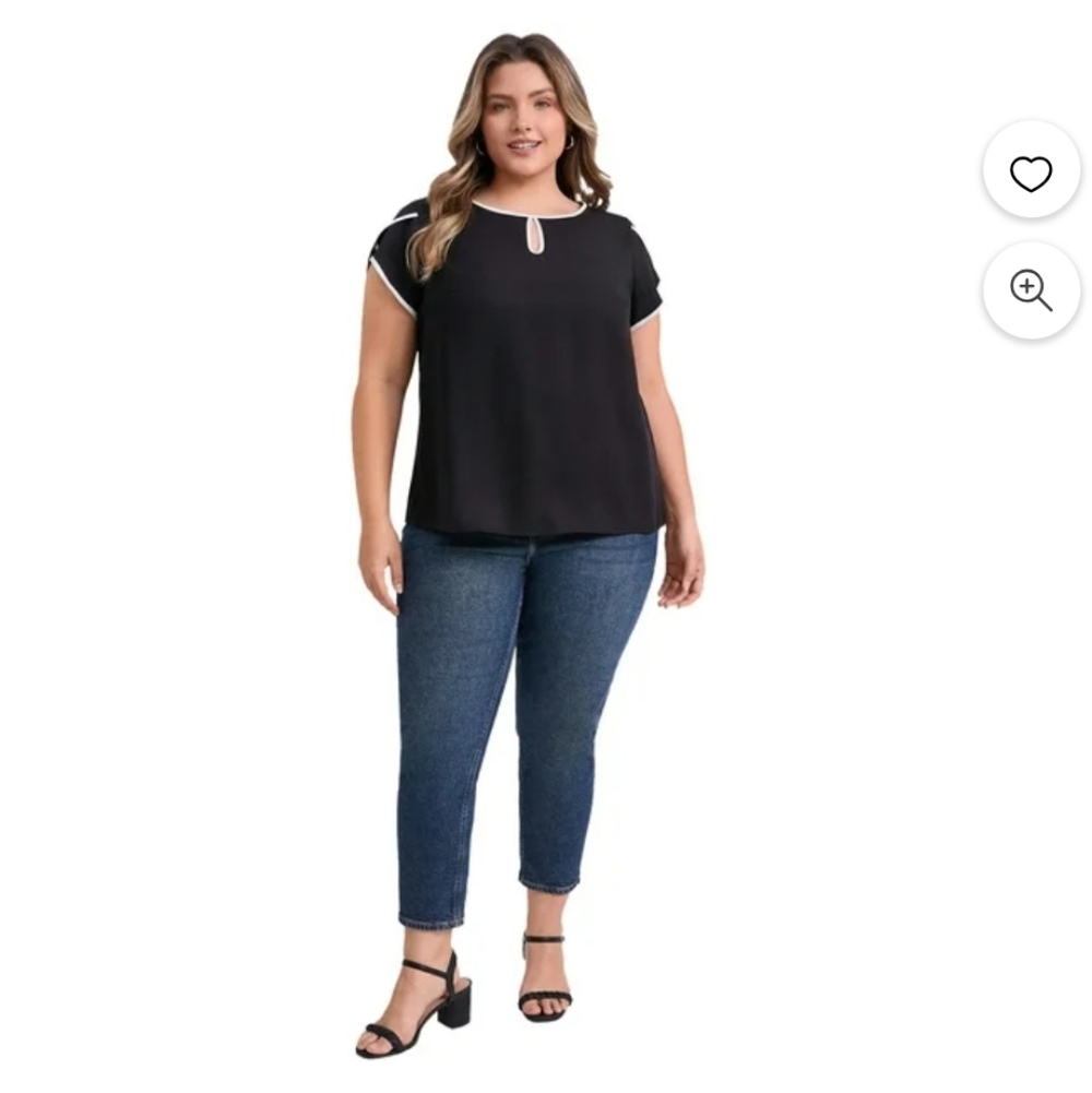 NWT Adrienne Vittadini Black Keyhole Blouse Size XL